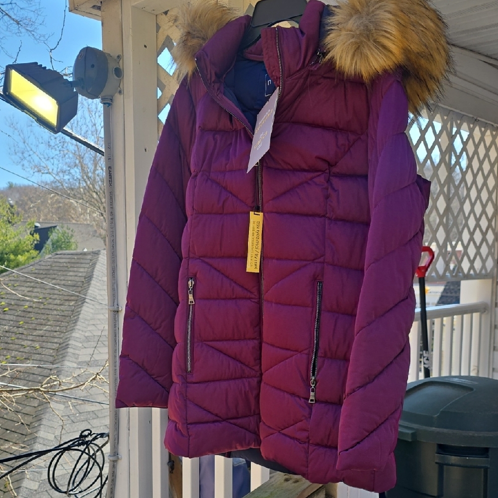 Nuage Women’s Quilted Hooded Puffer Coat in Deep Plum